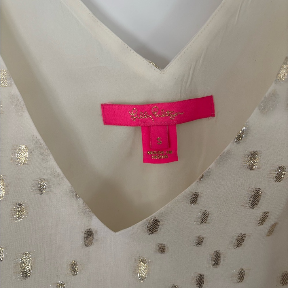 Lilly Pulitzer Cream and Silver and gold V-Neck Top